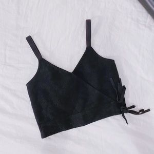 Madewell Black Wrap Crop Tank with Jacquard Fabric